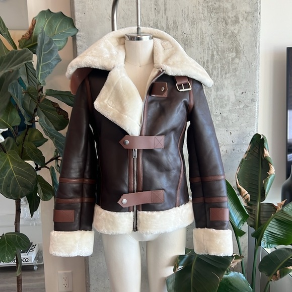 Walter Baker Faux Shearling Leather Biker Jacket - Picture 1 of 15